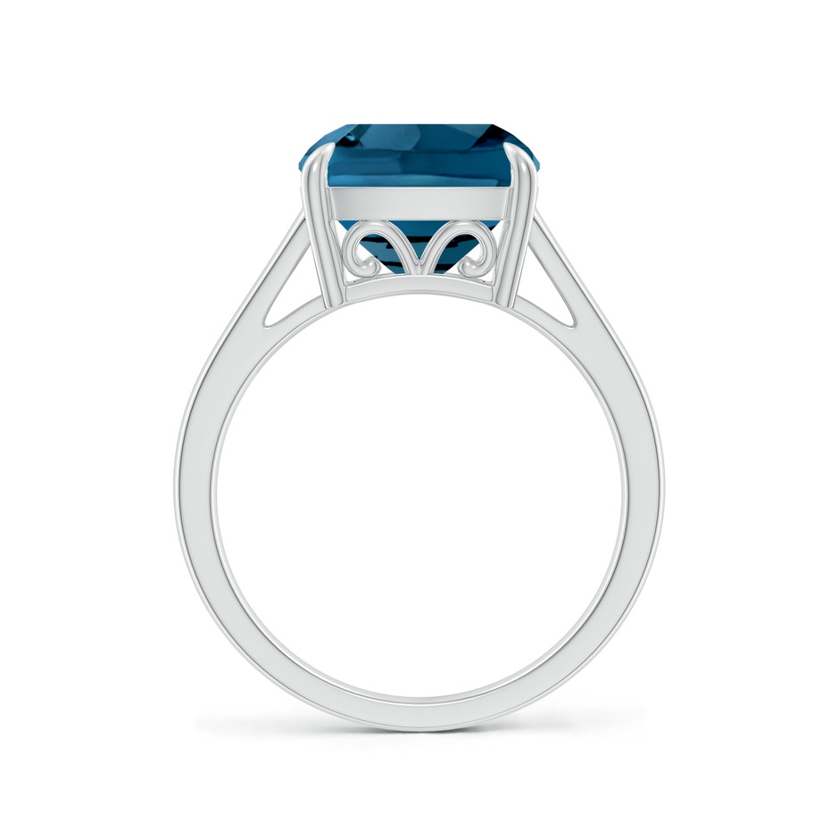 Vintage Cushion Cut London Blue Topaz Solitaire Ring - 6mm Gemstone In Platinum Bezel Setting, 14k White Gold