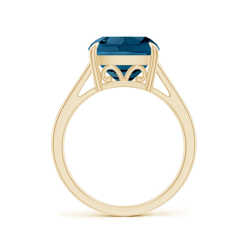 10mm AAAA Classic Solitaire Cushion London Blue Topaz Cocktail Ring in Yellow Gold side-1
