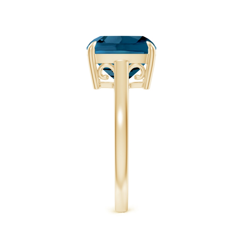 10mm AAAA Classic Solitaire Cushion London Blue Topaz Cocktail Ring in Yellow Gold side-2