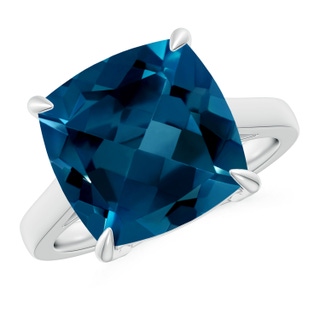 12mm AAAA Classic Solitaire Cushion London Blue Topaz Cocktail Ring in P950 Platinum