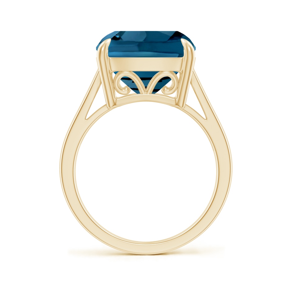 12mm AAAA Classic Solitaire Cushion London Blue Topaz Cocktail Ring in Yellow Gold side-1