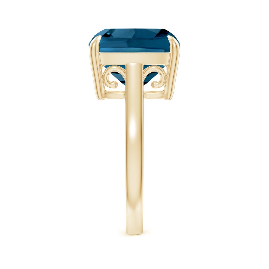 12mm AAAA Classic Solitaire Cushion London Blue Topaz Cocktail Ring in Yellow Gold side-2