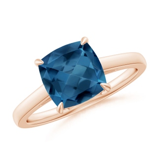 8mm AA Classic Solitaire Cushion London Blue Topaz Cocktail Ring in 9K Rose Gold