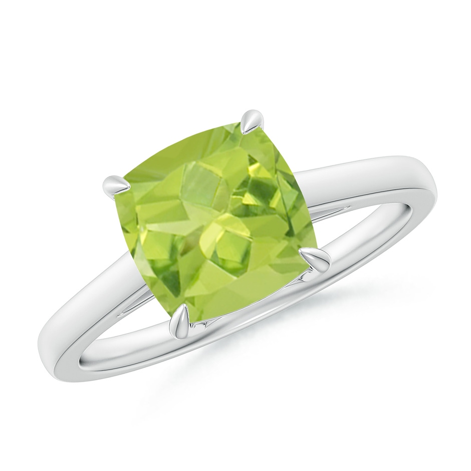 8mm AA Classic Solitaire Cushion Peridot Cocktail Ring in 18K White Gold 