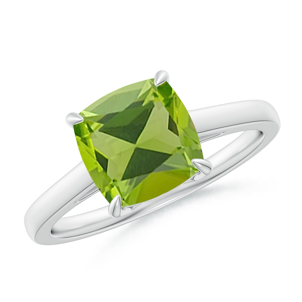 8mm AAA Classic Solitaire Cushion Peridot Cocktail Ring in 18K White Gold