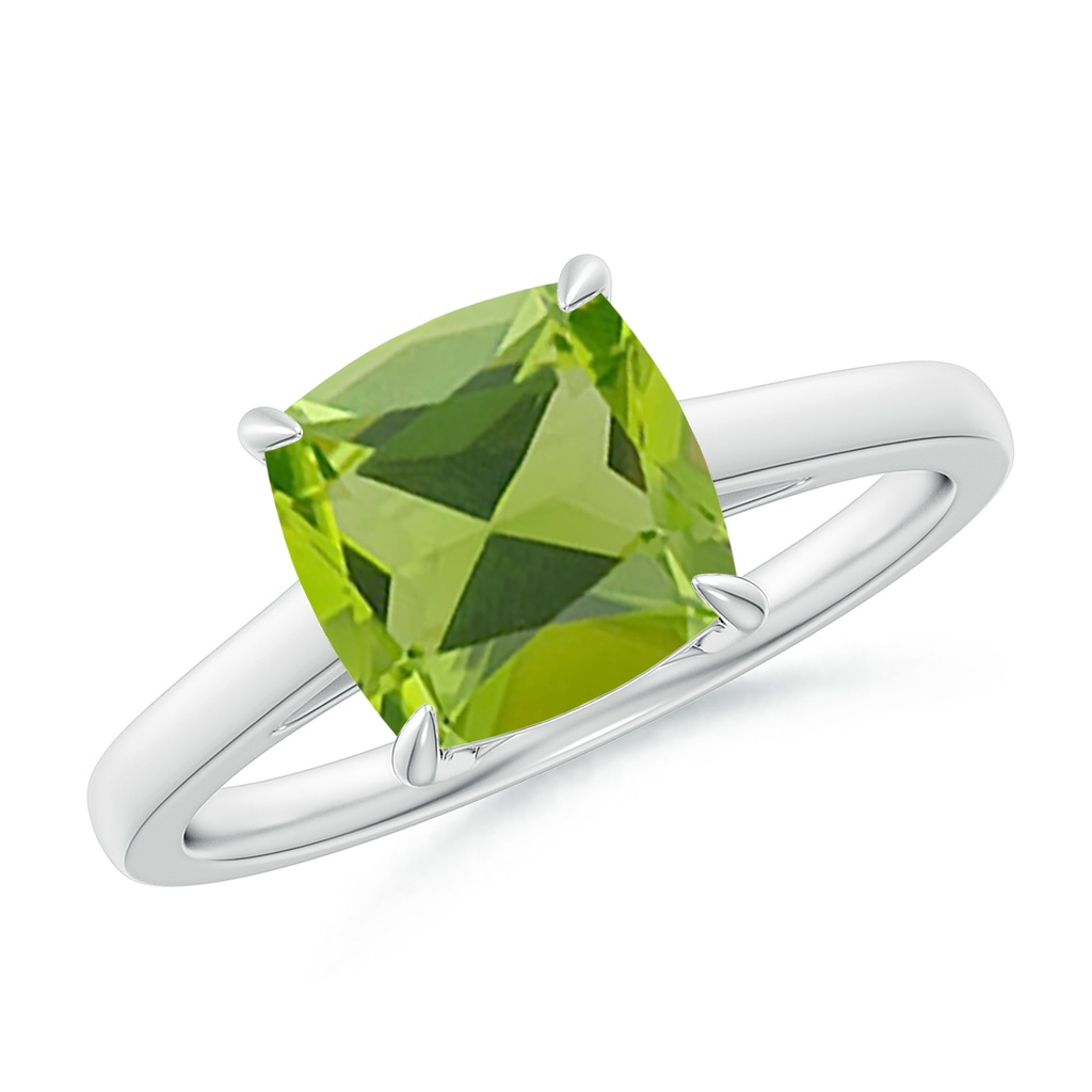 8mm AAA Classic Solitaire Cushion Peridot Cocktail Ring in White Gold