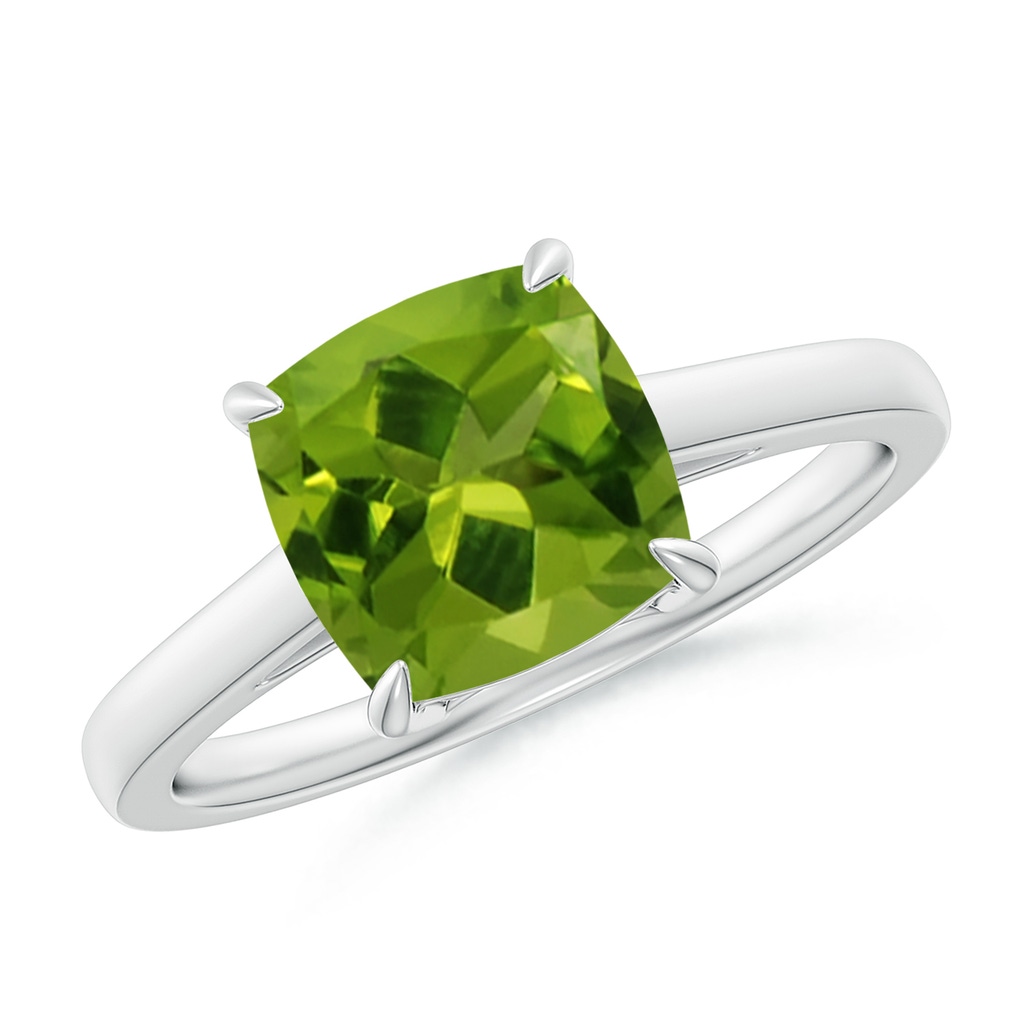 8mm AAAA Classic Solitaire Cushion Peridot Cocktail Ring in P950 Platinum