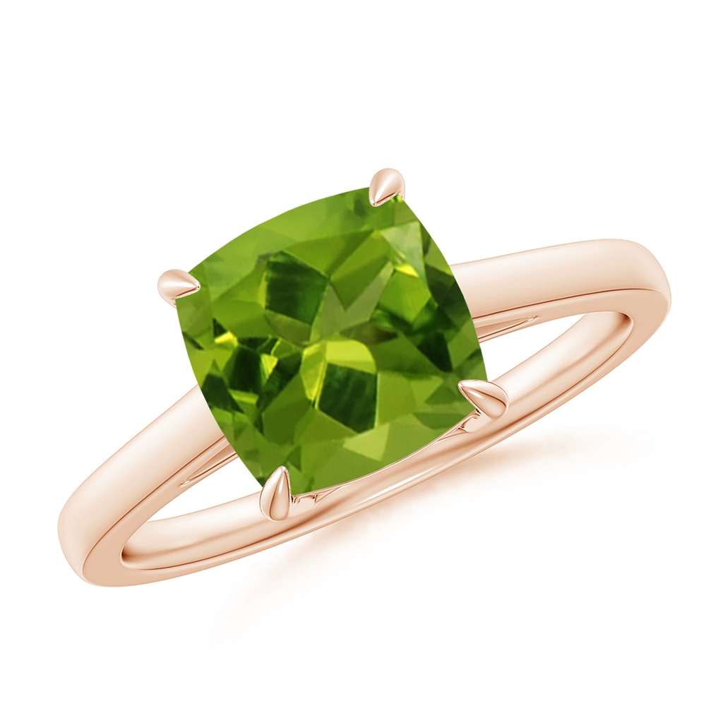 8mm AAAA Classic Solitaire Cushion Peridot Cocktail Ring in Rose Gold