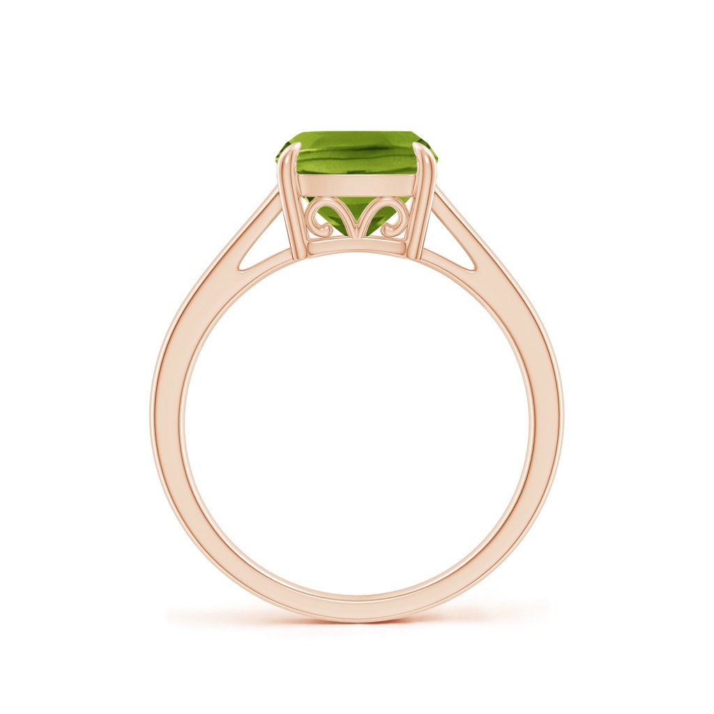 8mm AAAA Classic Solitaire Cushion Peridot Cocktail Ring in Rose Gold Side-1