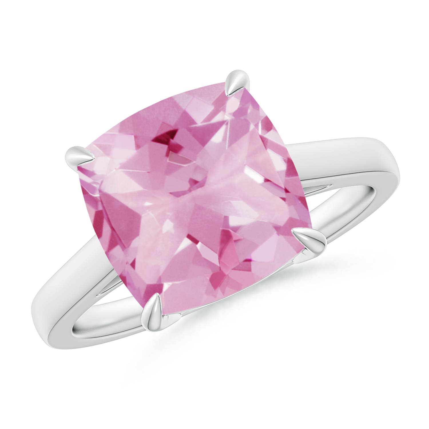 10mm A Classic Solitaire Cushion Pink Tourmaline Cocktail Ring in P950 Platinum
