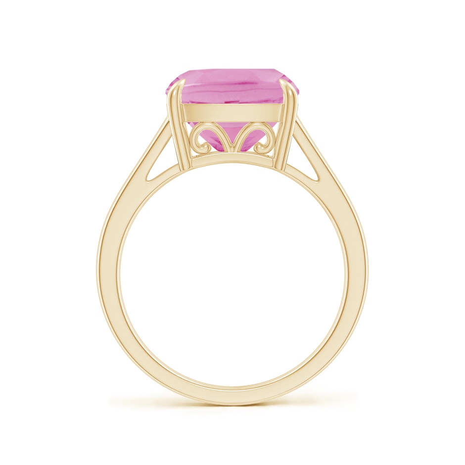 10mm A Classic Solitaire Cushion Pink Tourmaline Cocktail Ring in Yellow Gold side-1