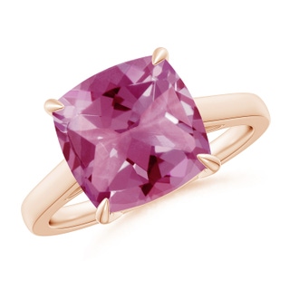 10mm AAA Classic Solitaire Cushion Pink Tourmaline Cocktail Ring in Rose Gold