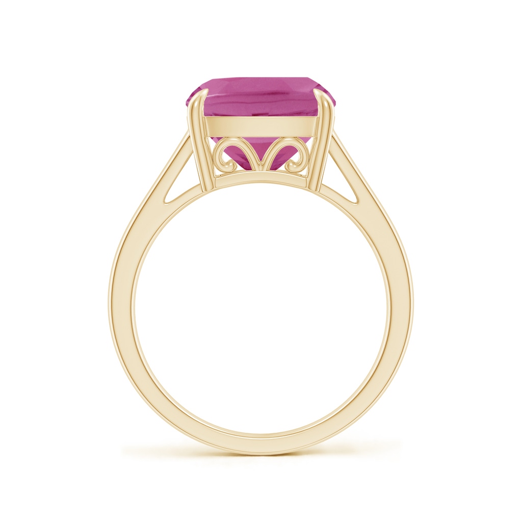 10mm AAA Classic Solitaire Cushion Pink Tourmaline Cocktail Ring in Yellow Gold - side_1