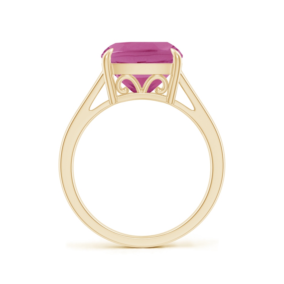 10mm AAA Classic Solitaire Cushion Pink Tourmaline Cocktail Ring in Yellow Gold side-1