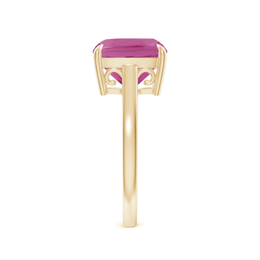 10mm AAA Classic Solitaire Cushion Pink Tourmaline Cocktail Ring in Yellow Gold Side-2