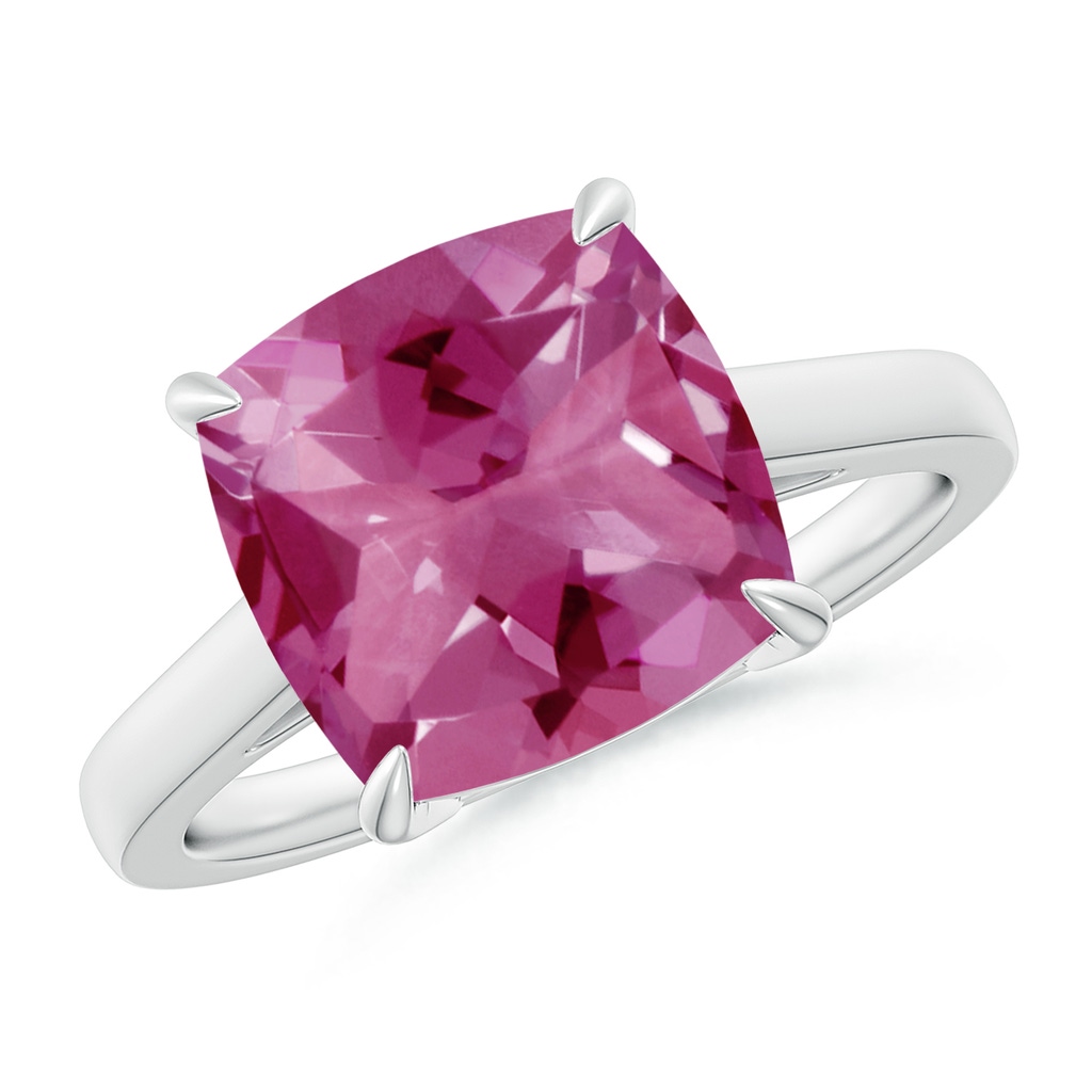 10mm AAAA Classic Solitaire Cushion Pink Tourmaline Cocktail Ring in P950 Platinum