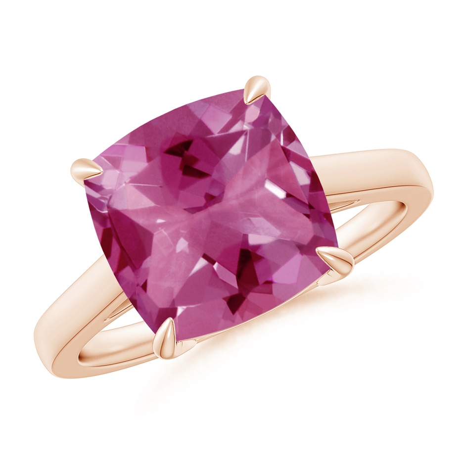 10mm AAAA Classic Solitaire Cushion Pink Tourmaline Cocktail Ring in Rose Gold 