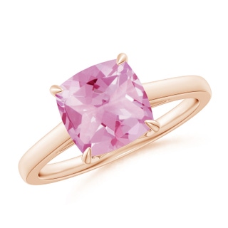 8mm A Classic Solitaire Cushion Pink Tourmaline Cocktail Ring in Rose Gold