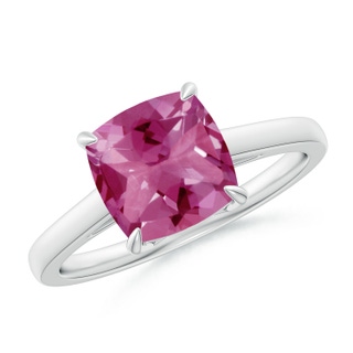 8mm AAAA Classic Solitaire Cushion Pink Tourmaline Cocktail Ring in P950 Platinum