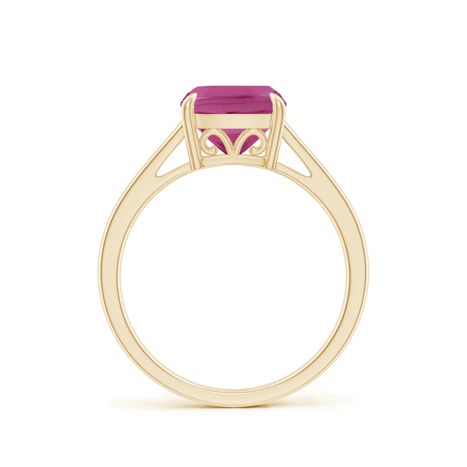 8mm AAAA Classic Solitaire Cushion Pink Tourmaline Cocktail Ring in Yellow Gold - side 2