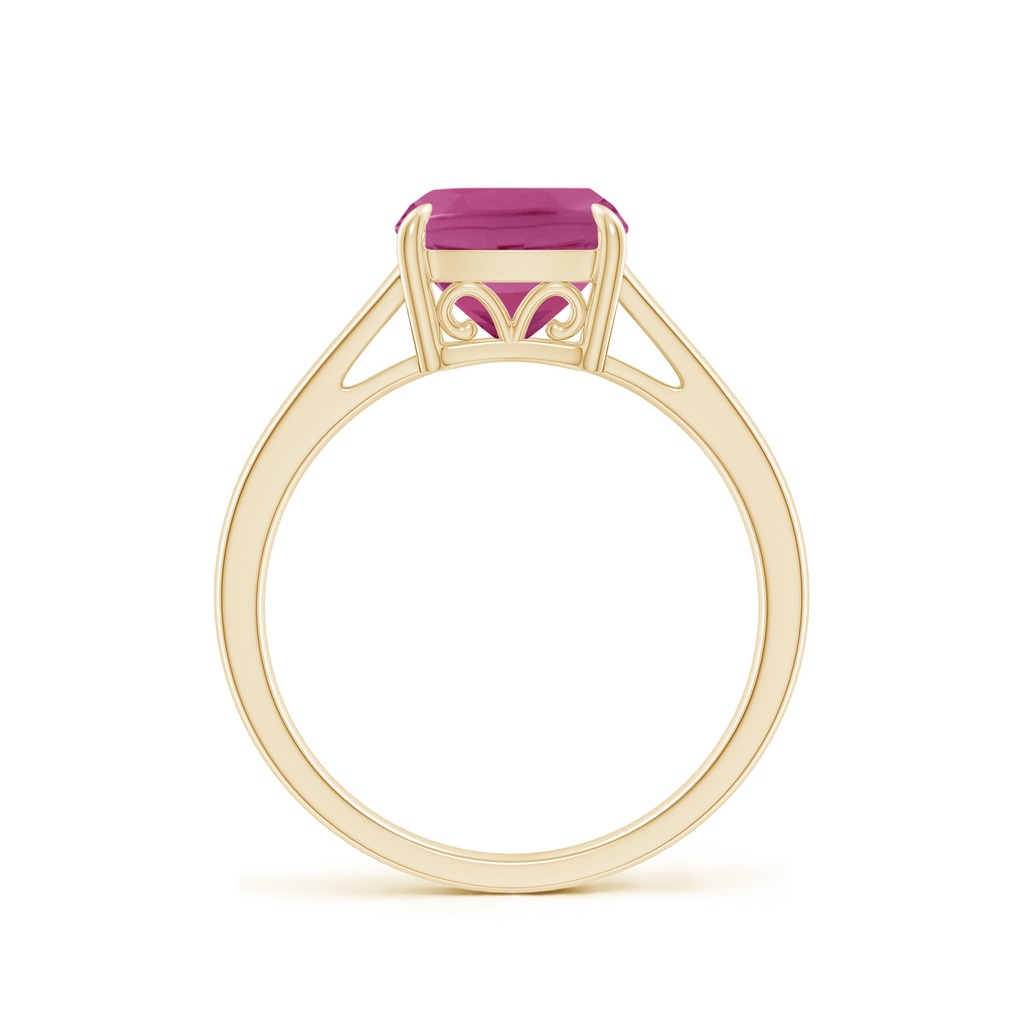 8mm AAAA Classic Solitaire Cushion Pink Tourmaline Cocktail Ring in Yellow Gold - side_1