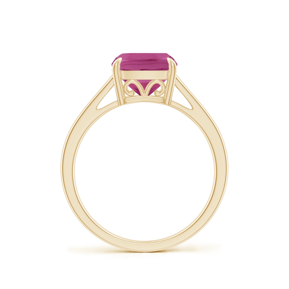 8mm AAAA Classic Solitaire Cushion Pink Tourmaline Cocktail Ring in Yellow Gold side-1