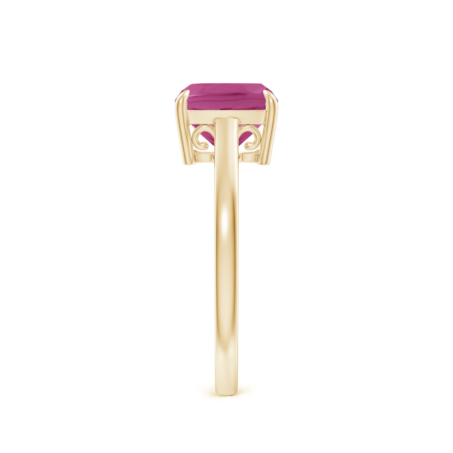 8mm AAAA Classic Solitaire Cushion Pink Tourmaline Cocktail Ring in Yellow Gold - side 3