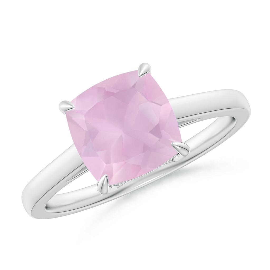 8mm AAA Vintage Inspired Solitaire Cushion Rose Quartz Cocktail Ring in White Gold