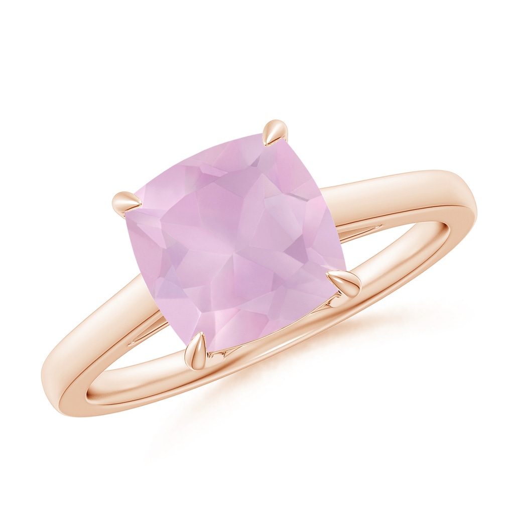 8mm AAAA Vintage Inspired Solitaire Cushion Rose Quartz Cocktail Ring in Rose Gold