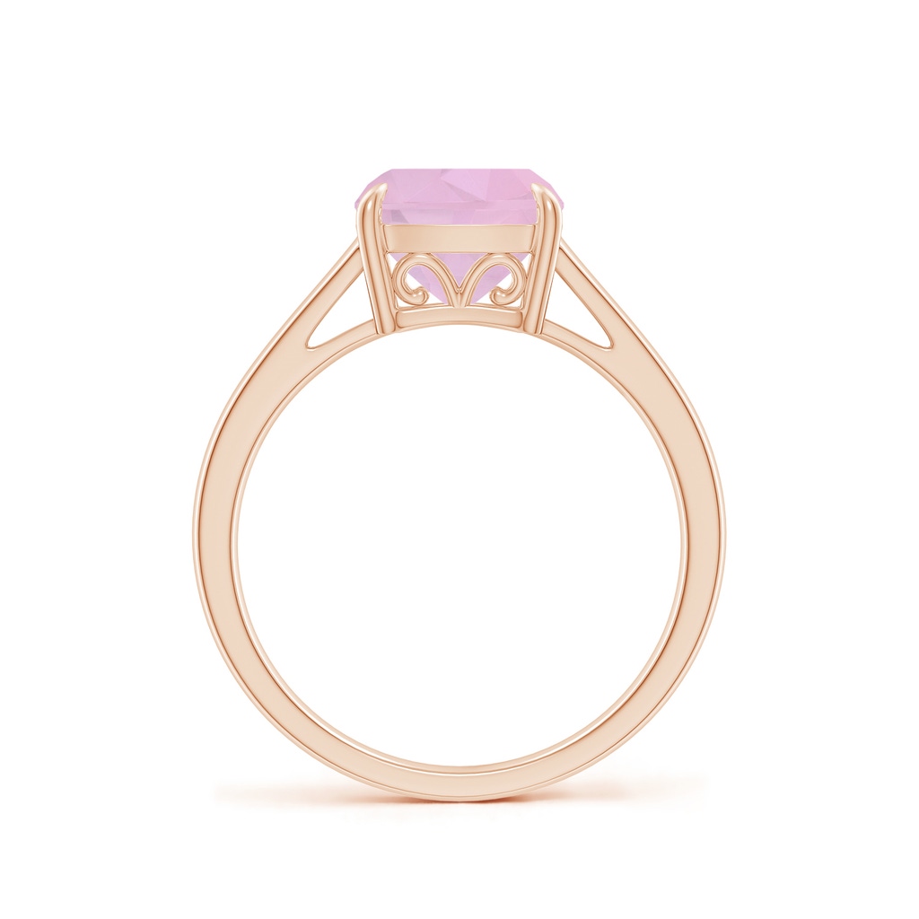 8mm AAAA Vintage Inspired Solitaire Cushion Rose Quartz Cocktail Ring in Rose Gold Side-1