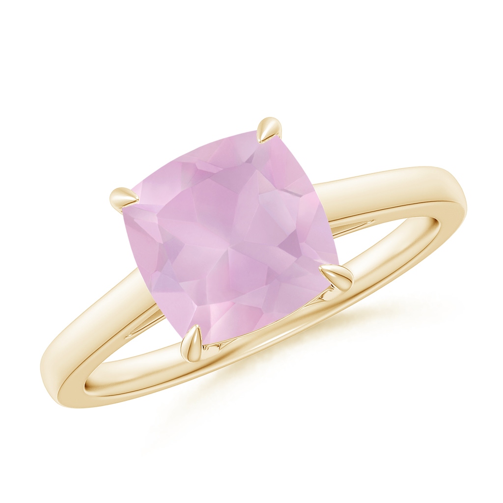 8mm AAAA Vintage Inspired Solitaire Cushion Rose Quartz Cocktail Ring in Yellow Gold