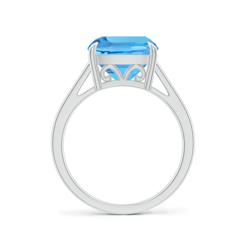 10mm AAA Classic Solitaire Cushion Swiss Blue Topaz Cocktail Ring in White Gold side-1