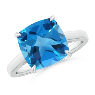 10mm AAAA Classic Solitaire Cushion Swiss Blue Topaz Cocktail Ring in P950 Platinum