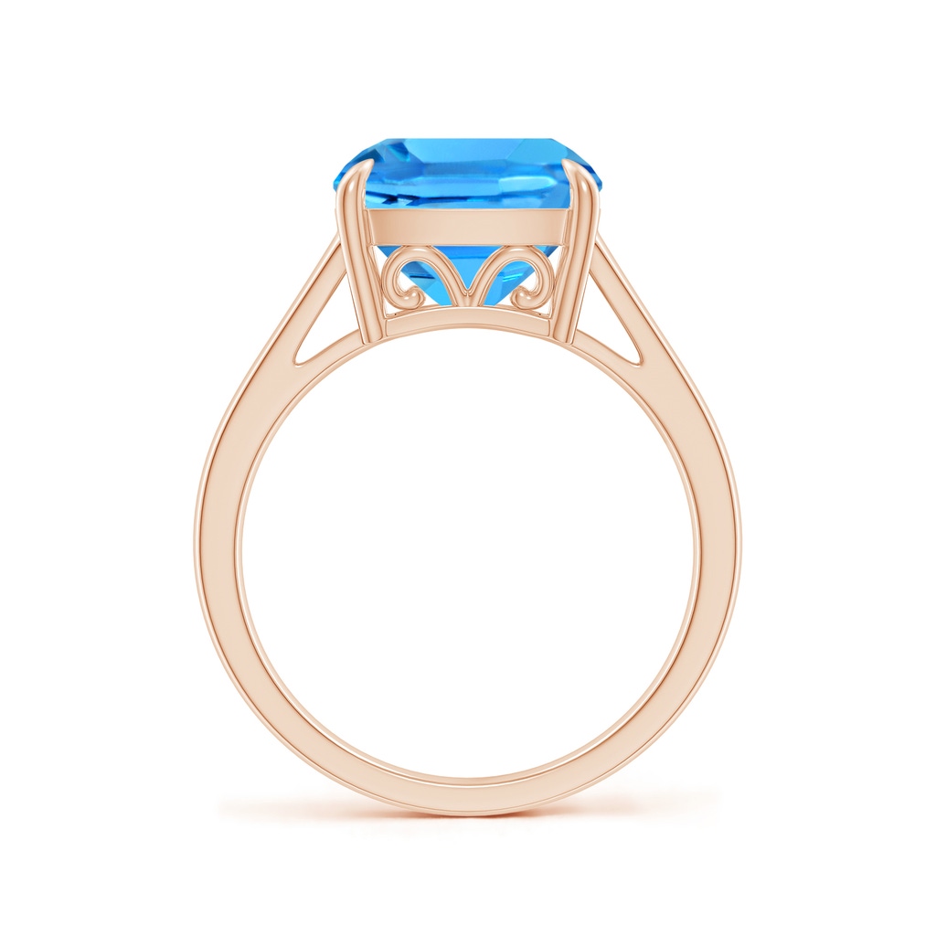 10mm AAAA Classic Solitaire Cushion Swiss Blue Topaz Cocktail Ring in Rose Gold Side-1