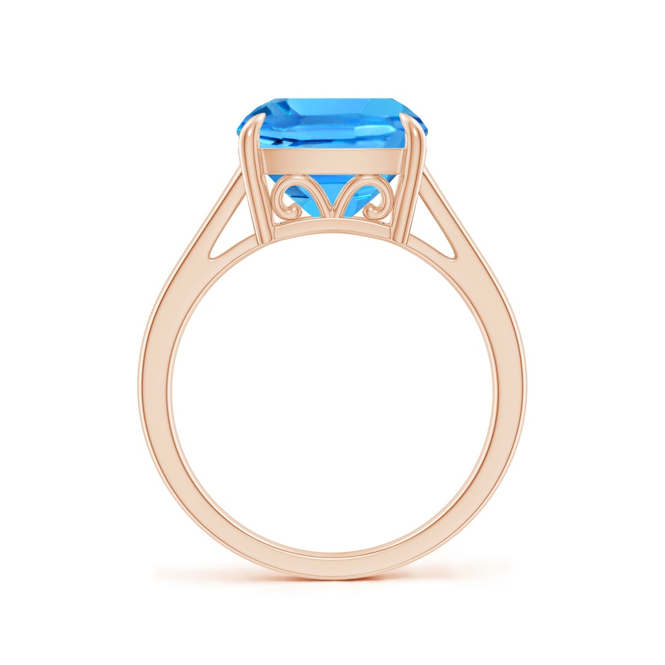 10mm AAAA Classic Solitaire Cushion Swiss Blue Topaz Cocktail Ring in Rose Gold side-1