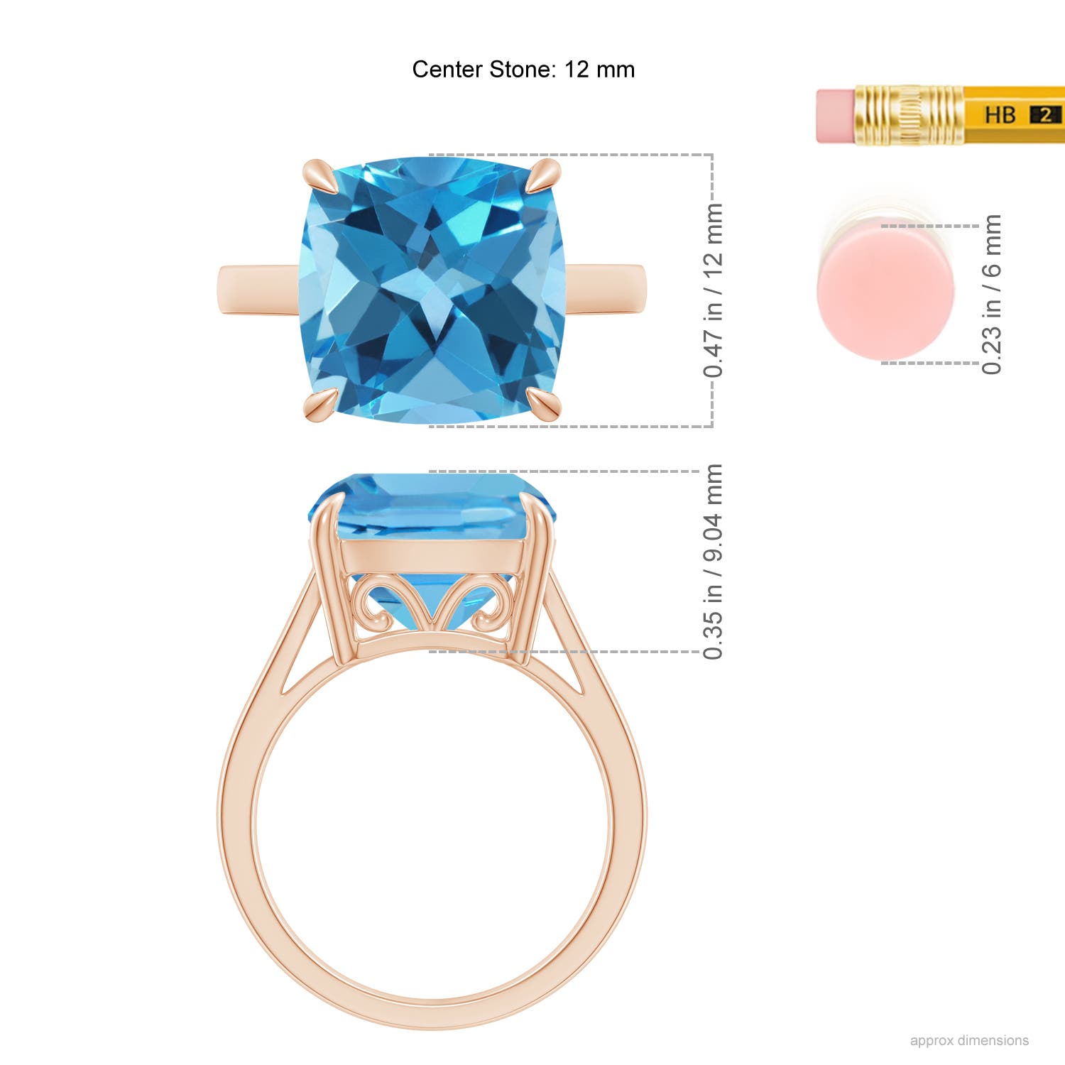 AA - Swiss Blue Topaz / 8 CT / 14 KT Rose Gold