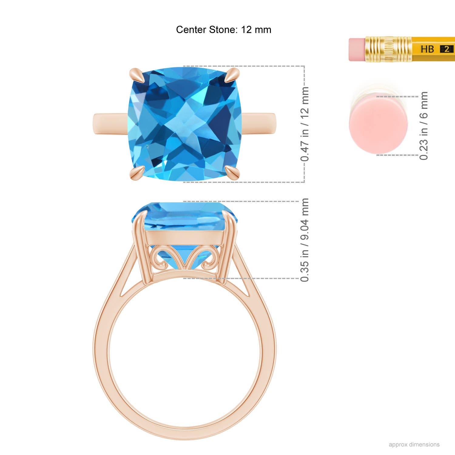 AAA - Swiss Blue Topaz / 8 CT / 14 KT Rose Gold