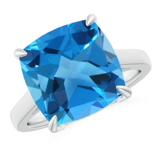 12mm AAAA Classic Solitaire Cushion Swiss Blue Topaz Cocktail Ring in P950 Platinum