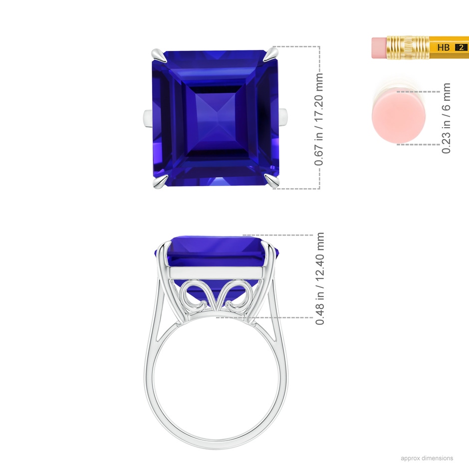 17.25x16.09x9.74mm AAAA Vintage Style GIA Certified Solitaire Cushion Tanzanite Ring in 18K White Gold ruler