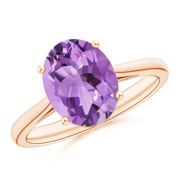 10x8mm A Oval Solitaire Amethyst Cocktail Ring in Rose Gold 