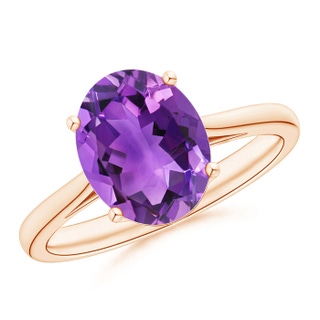 10x8mm AAA Oval Solitaire Amethyst Cocktail Ring in Rose Gold