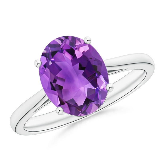 10x8mm AAA Oval Solitaire Amethyst Cocktail Ring in White Gold 