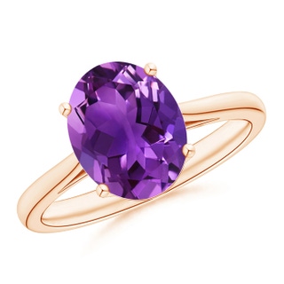 10x8mm AAAA Oval Solitaire Amethyst Cocktail Ring in Rose Gold