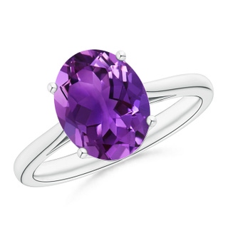 10x8mm AAAA Oval Solitaire Amethyst Cocktail Ring in White Gold