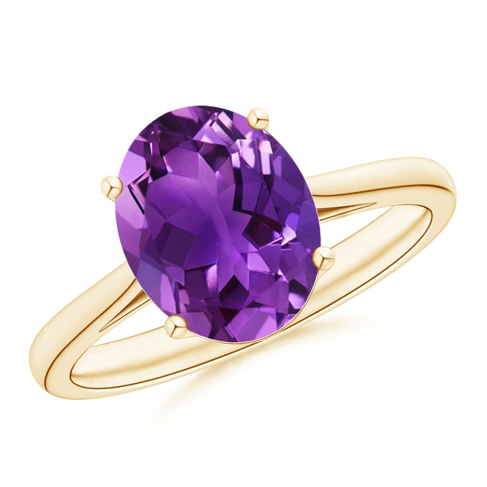 10x8mm AAAA Oval Solitaire Amethyst Cocktail Ring in Yellow Gold