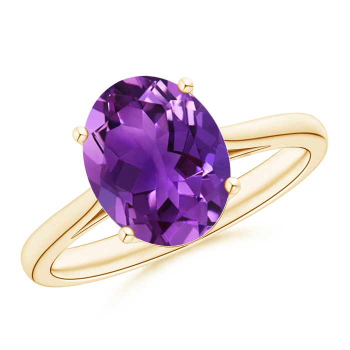 10x8mm AAAA Oval Solitaire Amethyst Cocktail Ring in Yellow Gold 