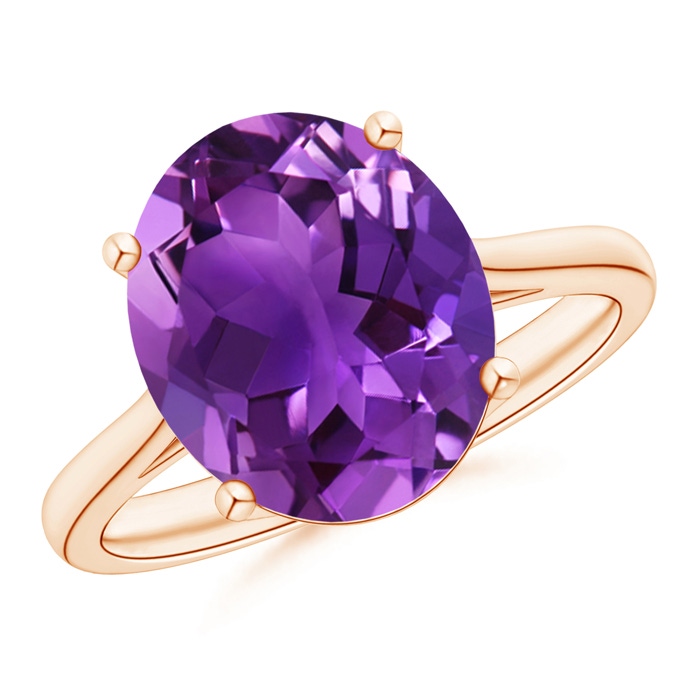 12x10mm AAAA Oval Solitaire Amethyst Cocktail Ring in Rose Gold