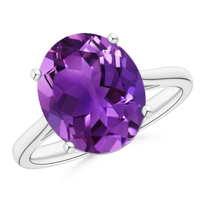 12x10mm AAAA Oval Solitaire Amethyst Cocktail Ring in White Gold 