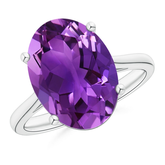 14x10mm AAAA Oval Solitaire Amethyst Cocktail Ring in White Gold 