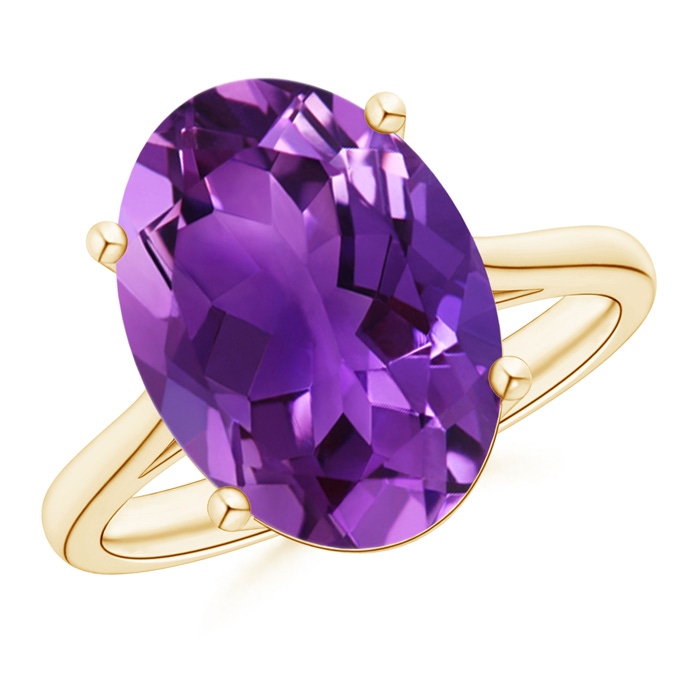 14x10mm AAAA Oval Solitaire Amethyst Cocktail Ring in Yellow Gold 